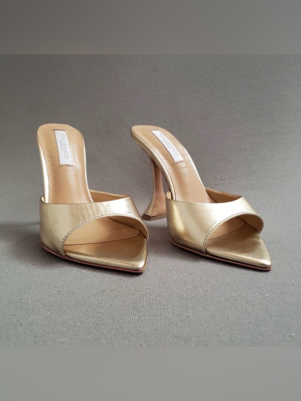 Tony Bianco Marcel Mules in Gold Nappa Metallic Size 7 TONR-WZ681 Spool Heel